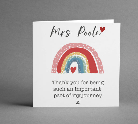 Personalised Thank you teacher Bright rainbow card