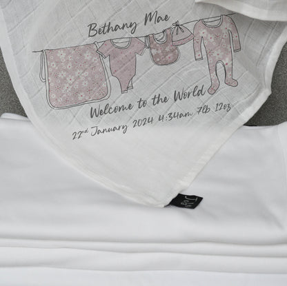 Personalised floral Washing Line Baby Muslin Square