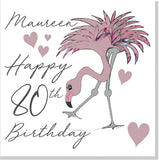 Personalised Flamingo Heart age square card