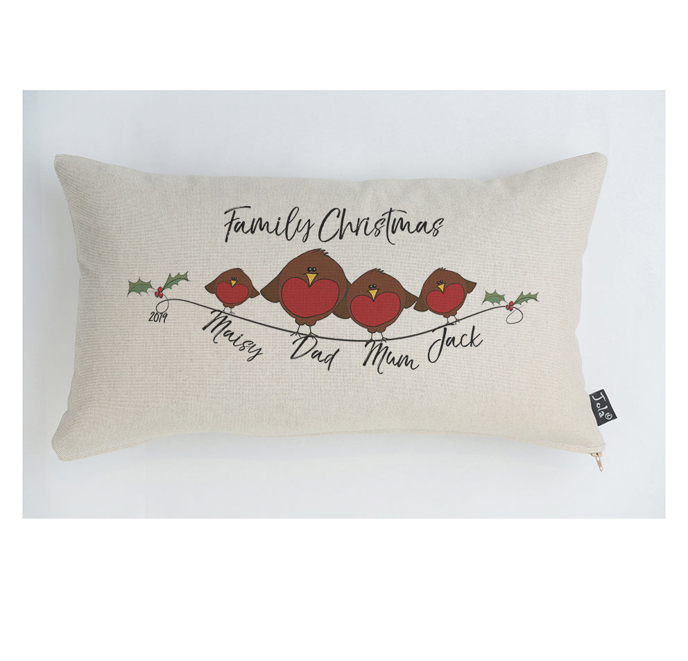 Personalised Family Robin Christmas cushion