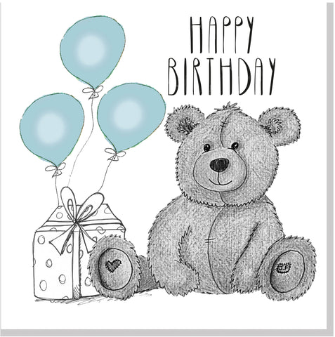 Grey Teddy balloons Birthday card