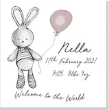 Personalised Welcome Bunny Balloon square card